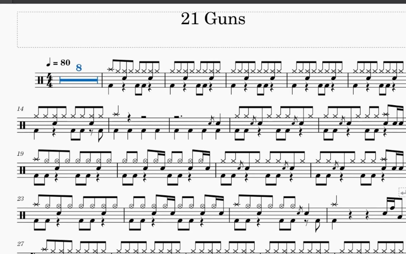 21 guns green day 动态鼓谱