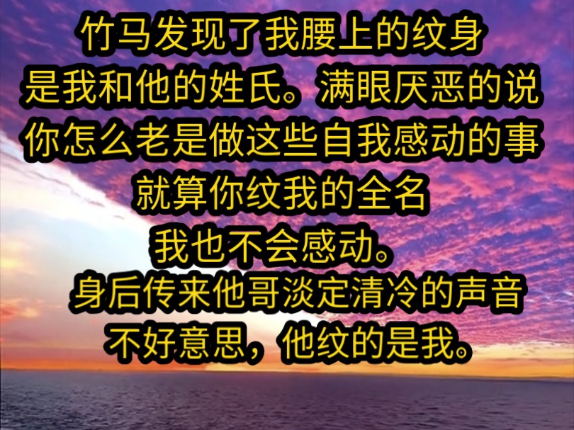 [图]《南夕余生》竹马发现了我腰上的纹身，是我和他的姓氏。满眼厌恶的说，你怎么老是做这些自我感动的事？就算你纹我的全名，我也不会感动。身后传来他哥的声音，他纹的是我