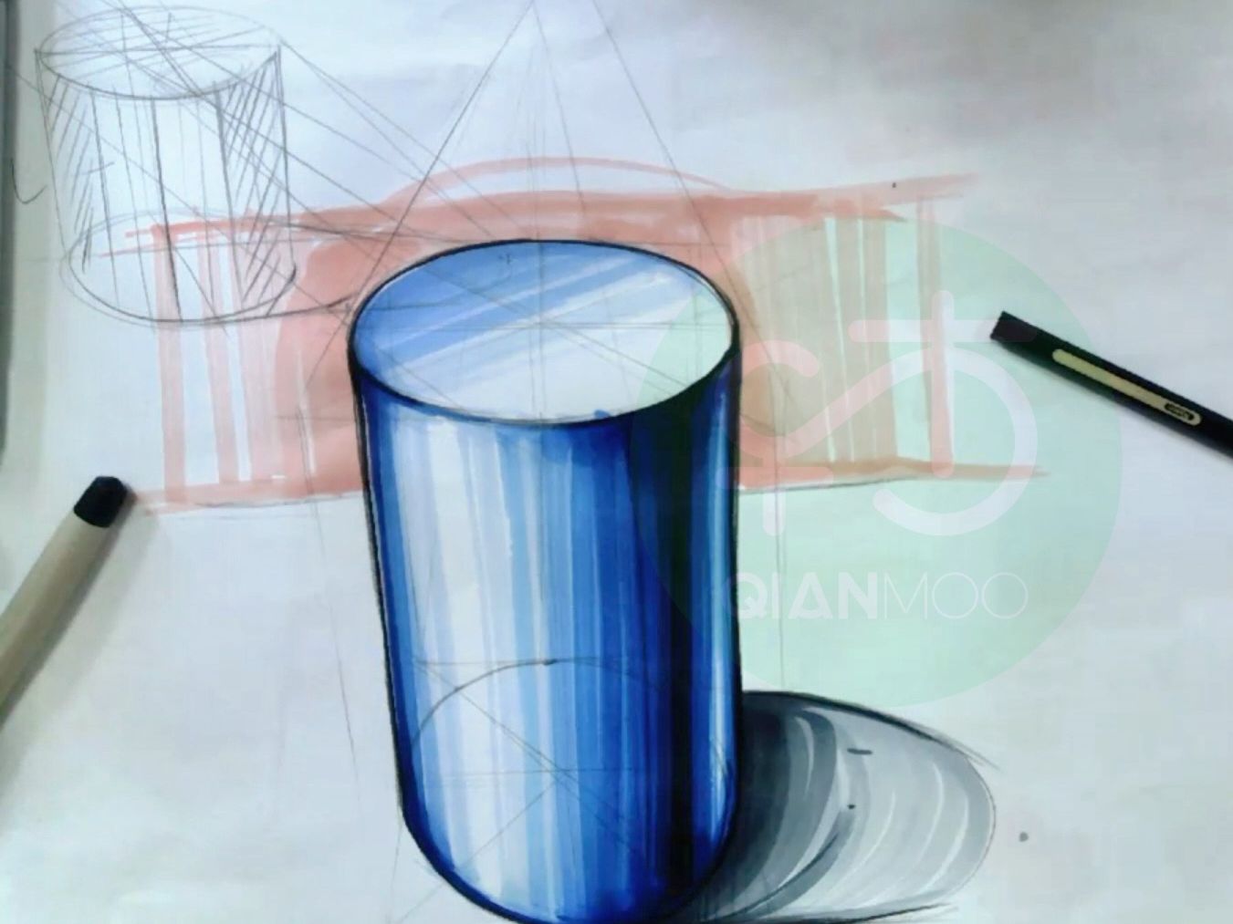 马克笔上色——圆柱体上色及方法讲解