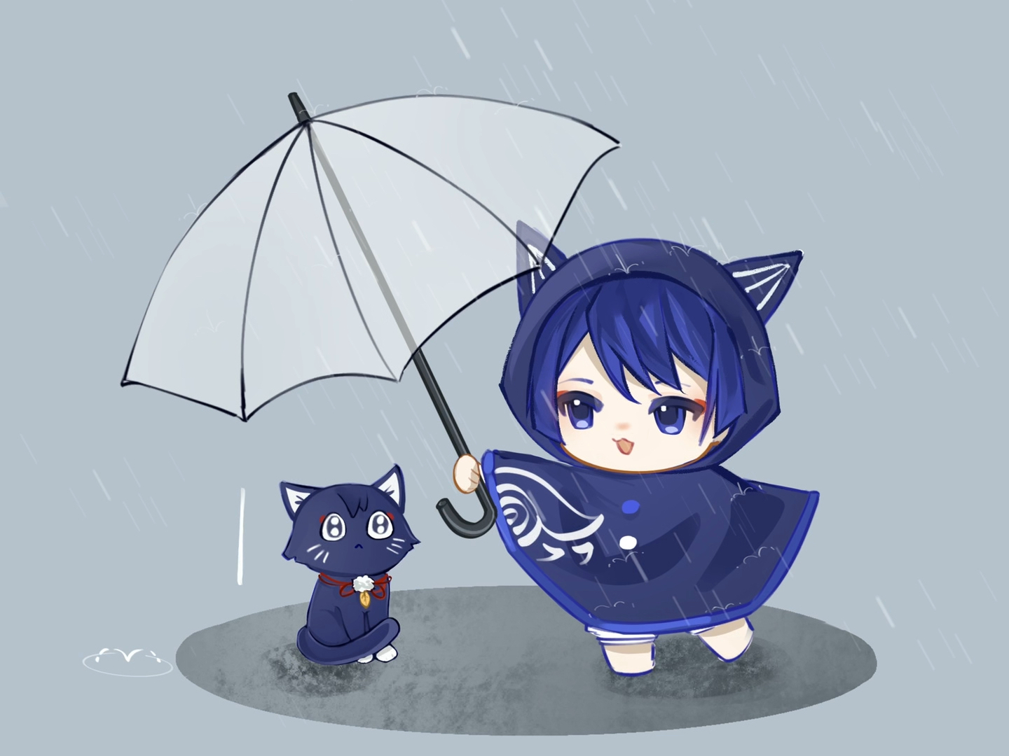 小猫给小猫打伞!