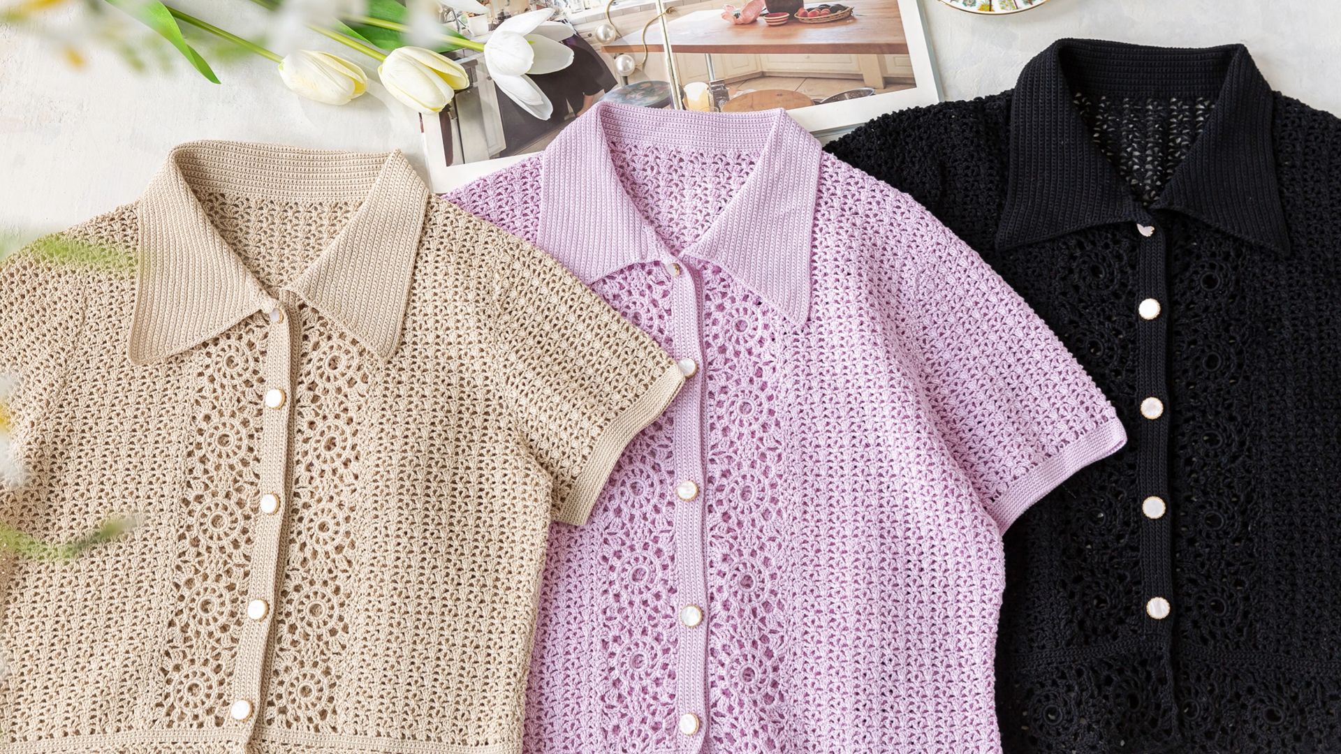 【sa2811】苏苏姐家_钩针花蕾翻领开衫编织视频教程