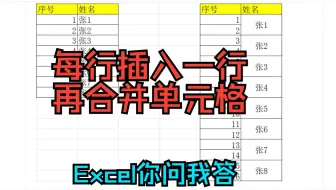 《Excel你问我答》1行变2行,每行插入一行,再合并单元格,拓展一行