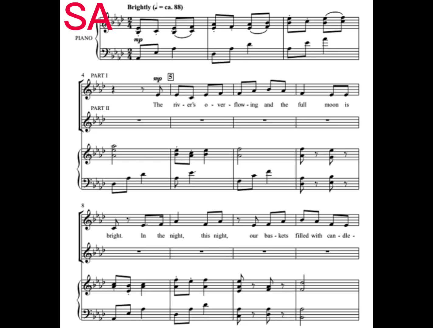 泰国民歌 水灯 二部童声女声合唱 钢琴谱