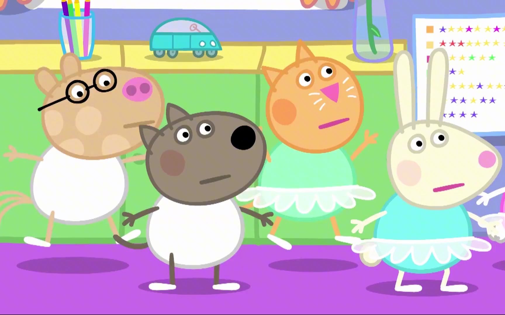 小猪佩奇:佩奇去上芭蕾课,大家一起学习各种芭蕾舞动作,太美啦