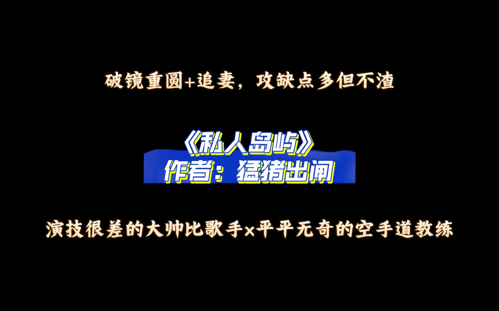 《私人岛屿》作者:猛猪出闸 演技很差的大帅比歌手VS平平无奇的空手道教练 破镜重圆+追妻,攻缺点多但不渣哔哩哔哩bilibili