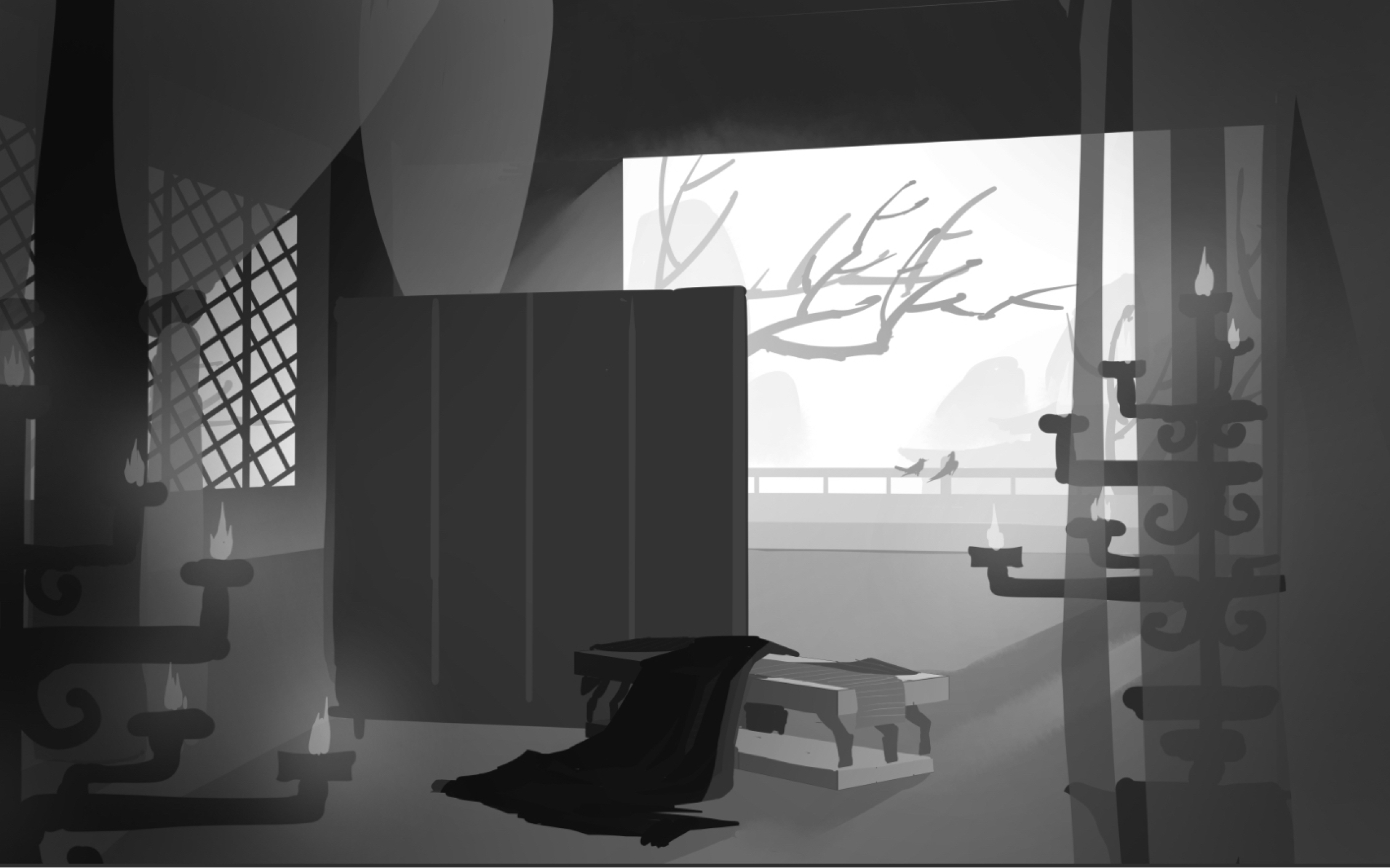 场景设计思路及黑白灰构图起稿过程