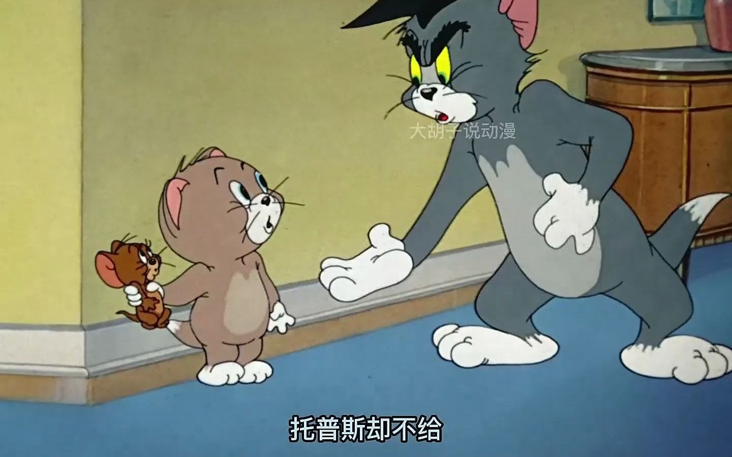 经过汤姆不懈的努力,成功让小猫和小金豆成为好朋友