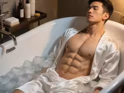 腹肌男，冰块，疼痛，