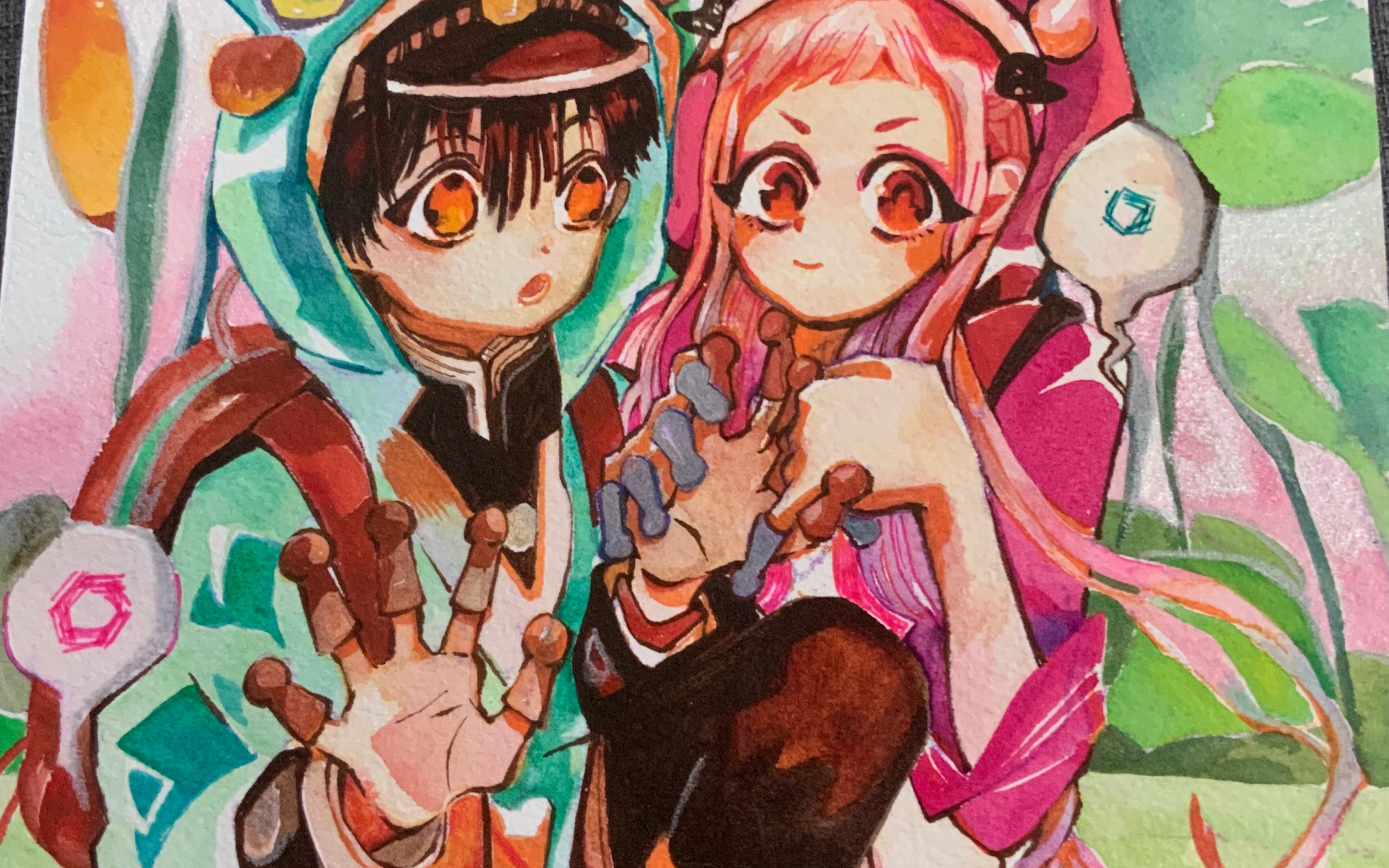 活动作品水彩非教程地缚少年花子君和宁宁酱
