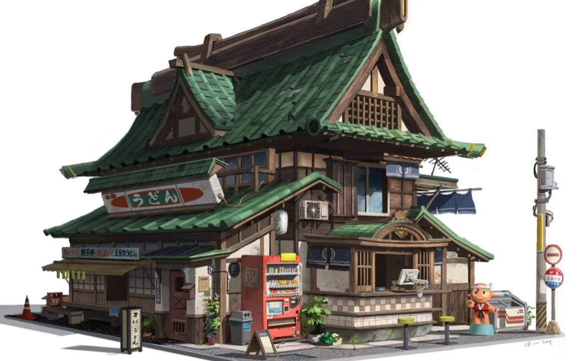 【maya场景建模】日漫建筑模型制作,3d场景建模案例教学讲解