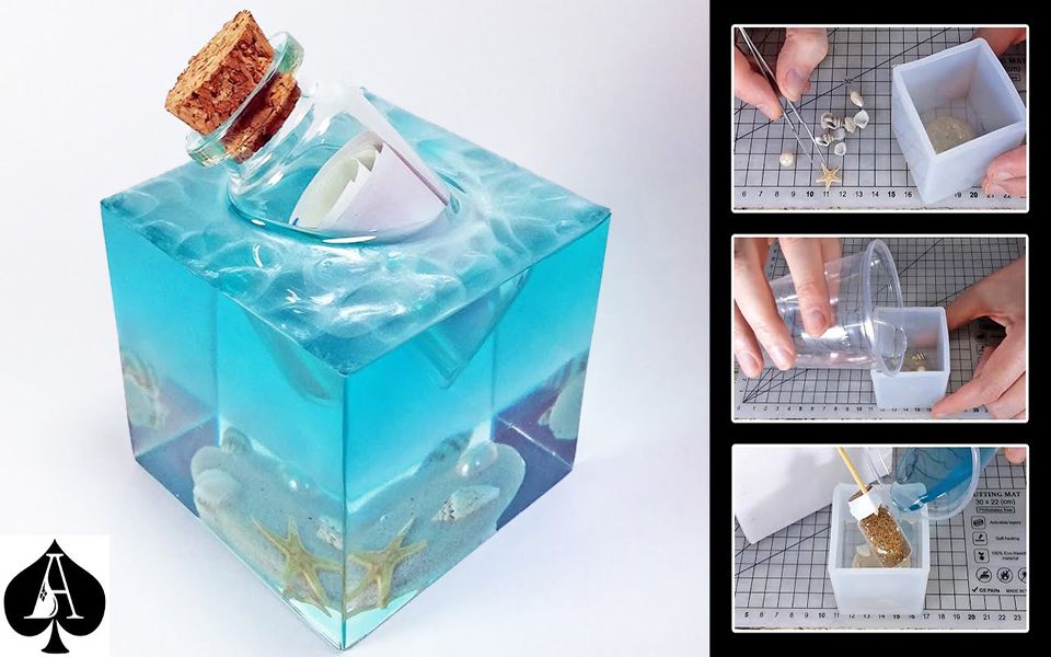 [图]【树脂】DIY海洋来信镇纸 Message in a Bottle Epoxy Resin Paperweight Cube || resinAce【斑豆搬运】