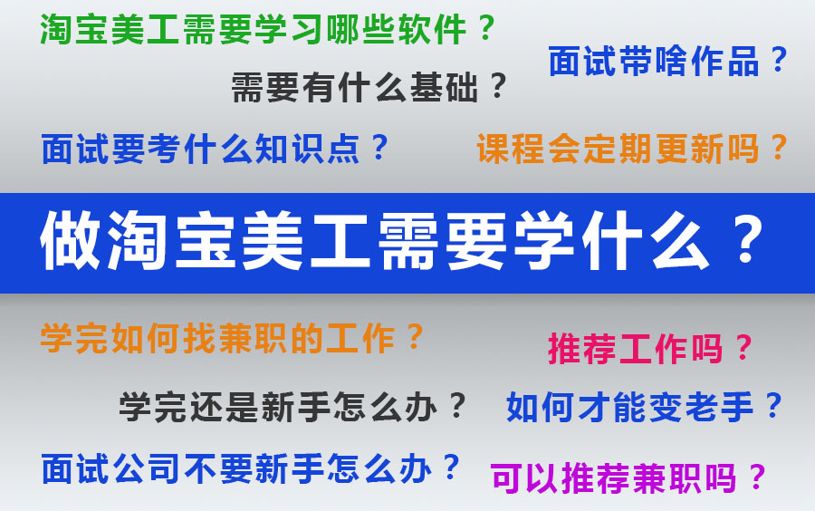 如何学好淘宝美工?什么样的人适合学淘宝美工?淘宝美工需要学习哪些软件?淘宝美工面试带什么作品?淘宝美工面试有什么技巧?学完淘宝美工推荐兼职...