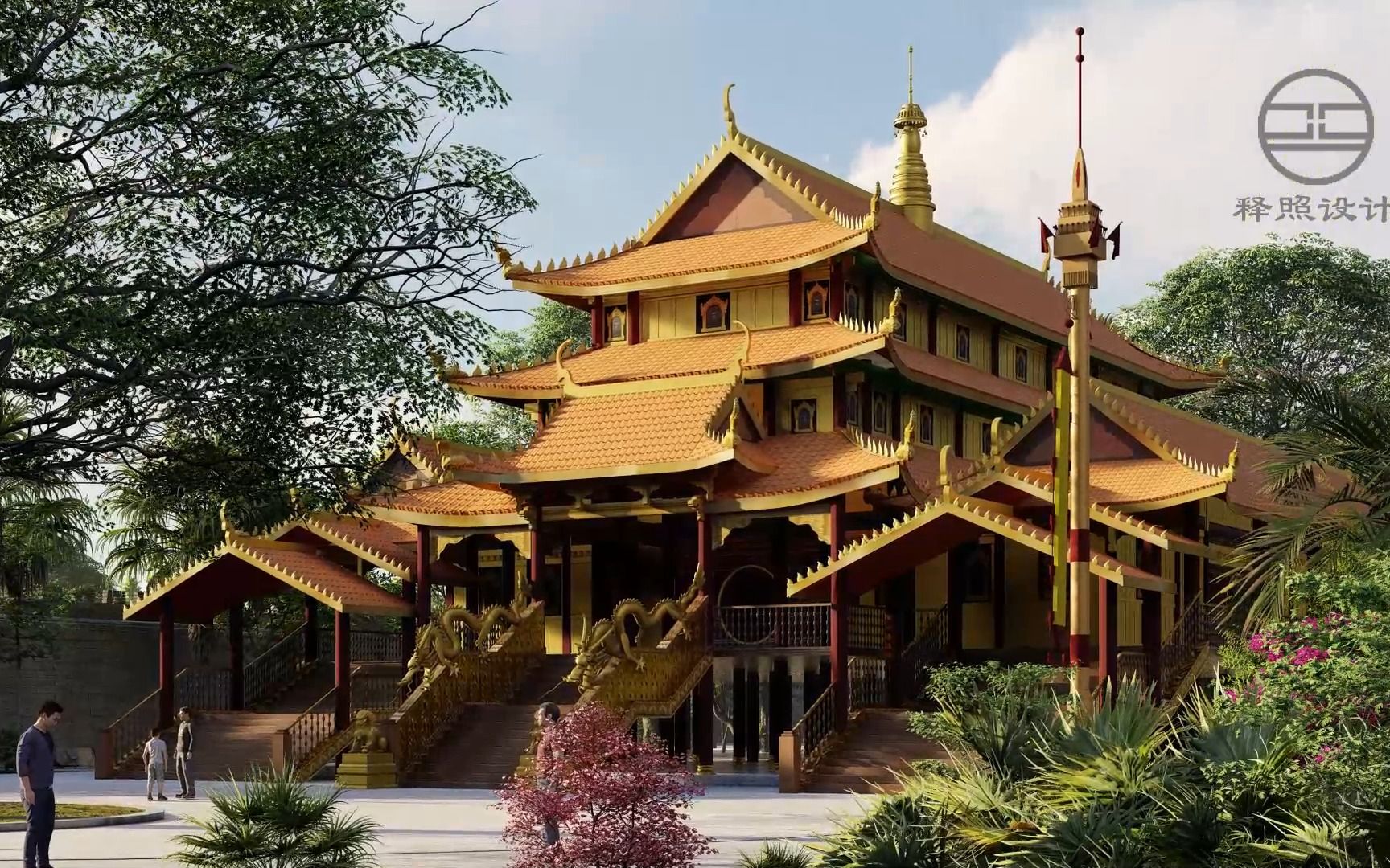 佛寺,佛塔,通称"奘房"(源于缅语).