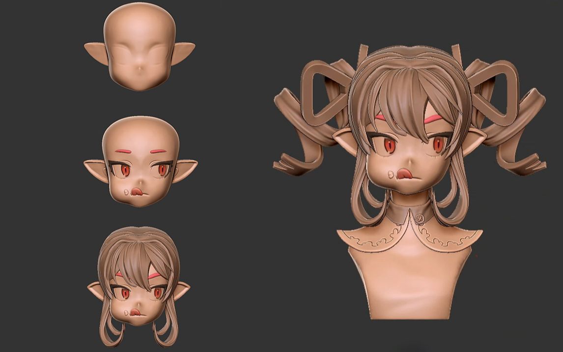 【zbrush新手教程】双马尾萝莉模型雕刻,zbrush角色建模