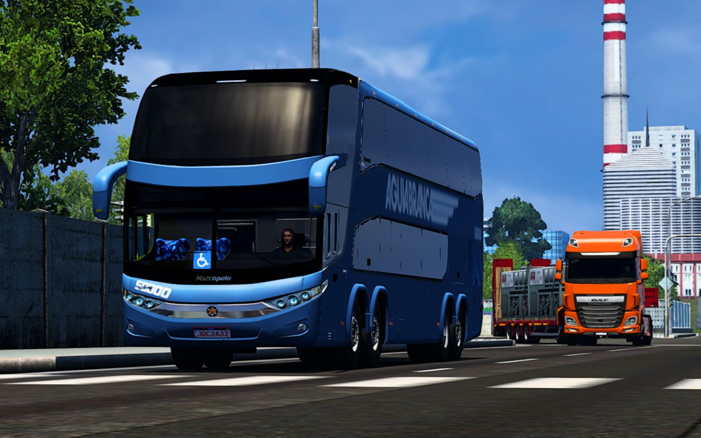 欧洲卡车模拟2: 试开手动挡马可波罗四轴大巴跑客运_欧洲卡车模拟2