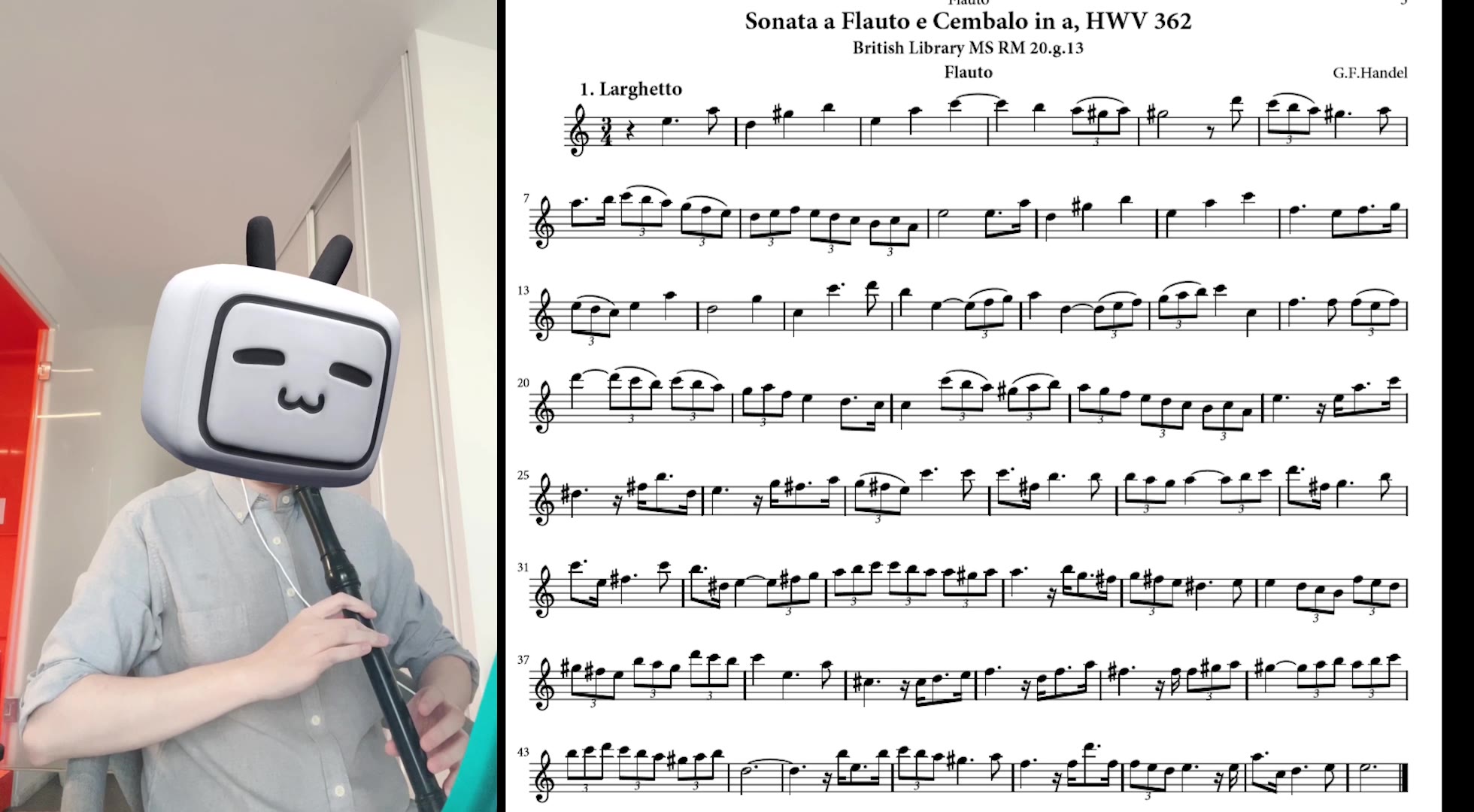 木笛竖笛亨德尔a小调竖笛奏鸣曲第一部分hwv3621larghetto巴洛克音准