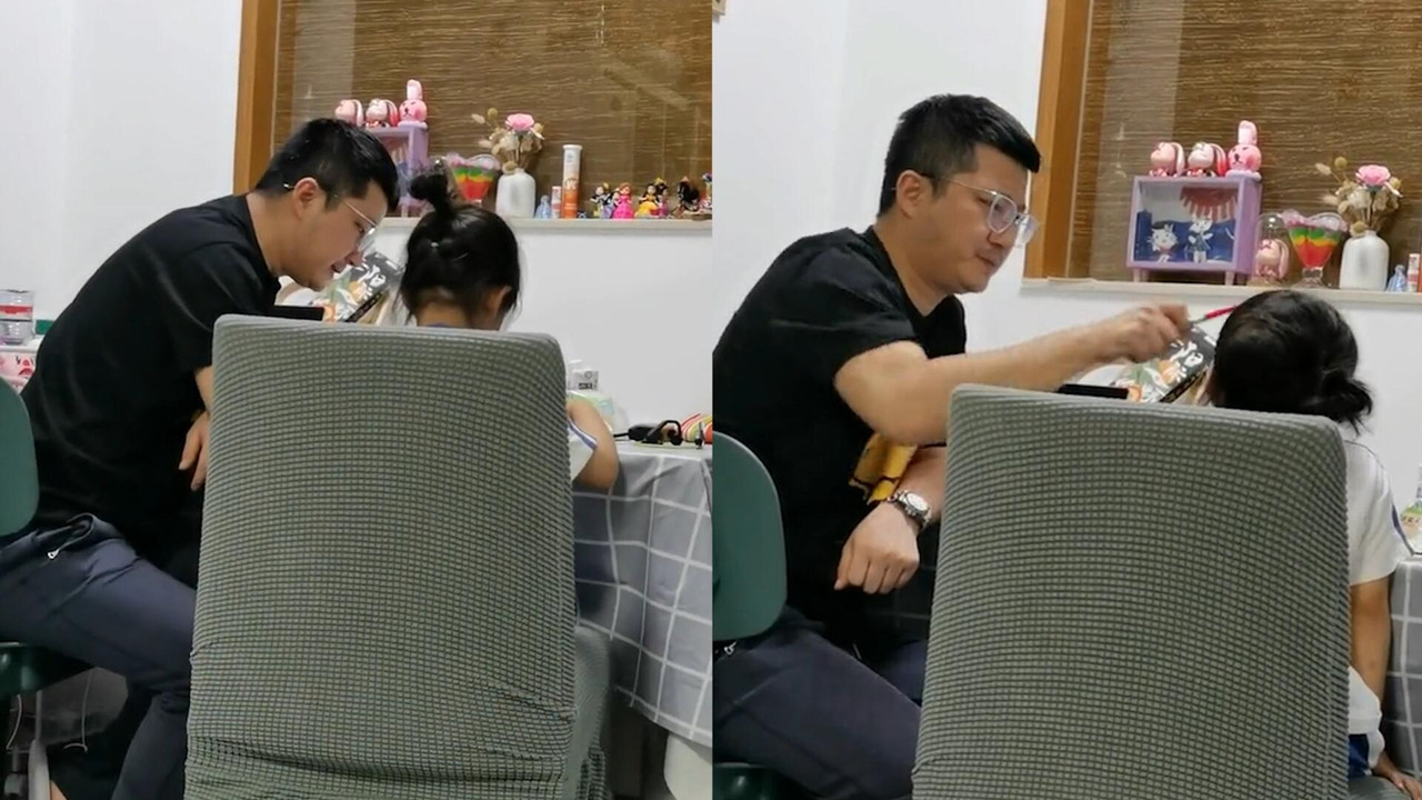 [图]爸爸教女儿写作业满脸自信，10分钟后被气到崩溃，妈妈忍不住爆笑