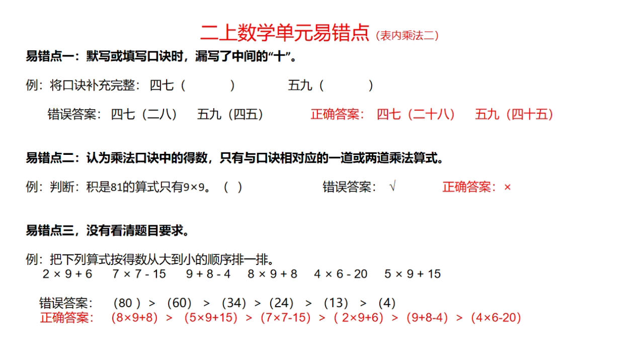 [图]二上数学 表内乘法二的易错点