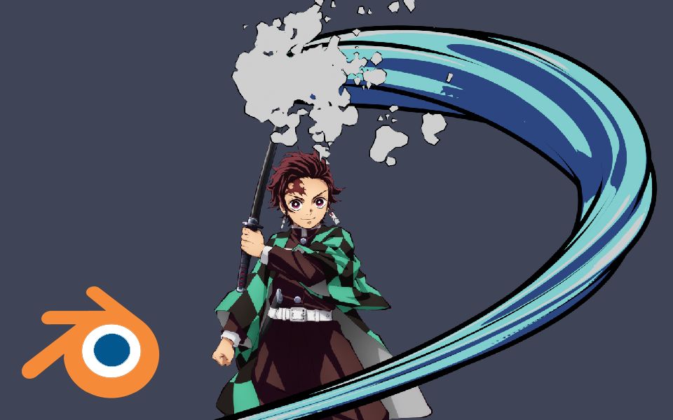 【blender 2.8】炭治郎水之呼吸特效(如封面)