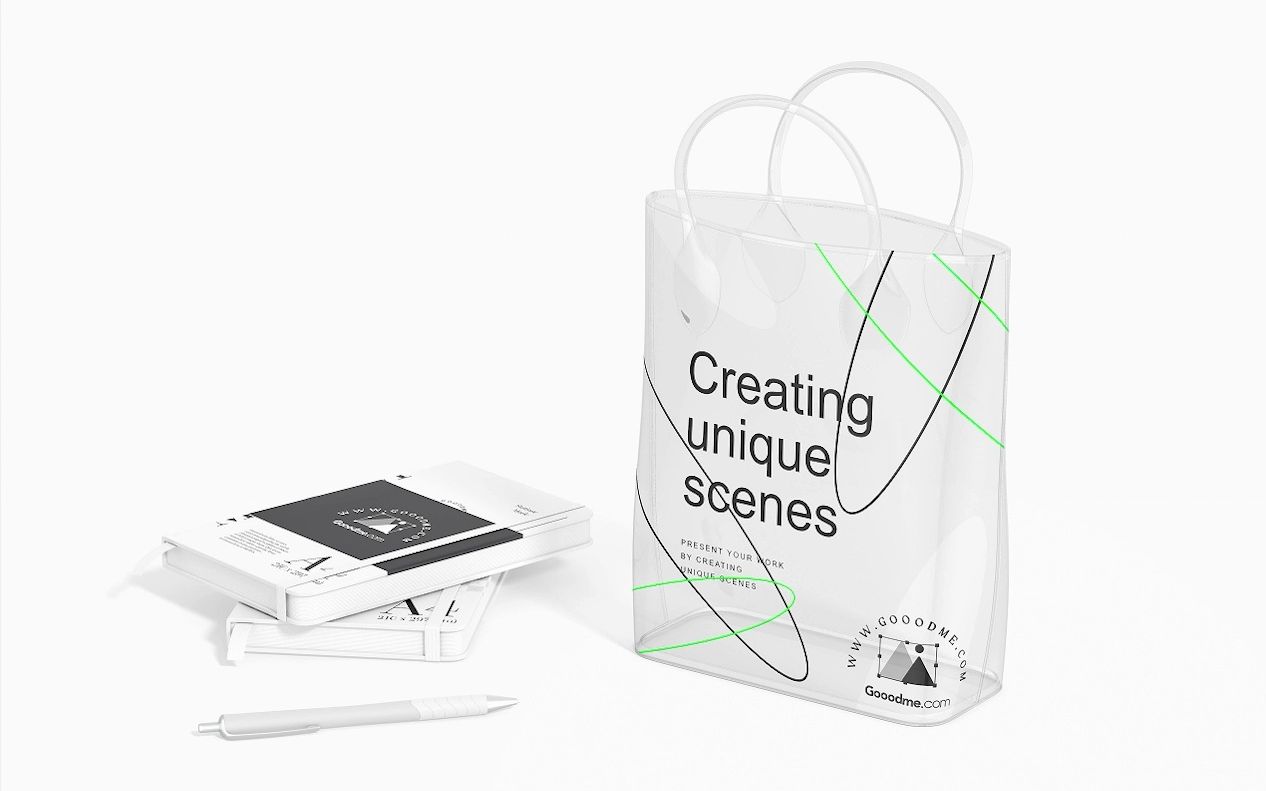 潮流高级透明pvc塑料购物手提袋样机