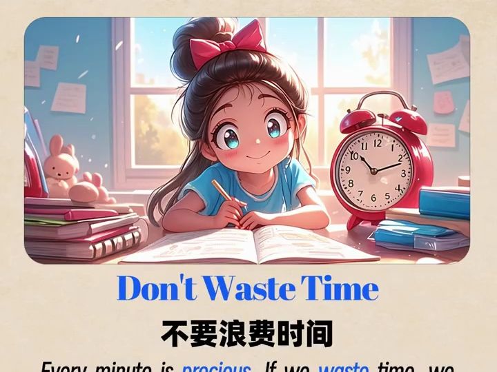 少儿小学英文,每日短文听读- 不要浪费时间