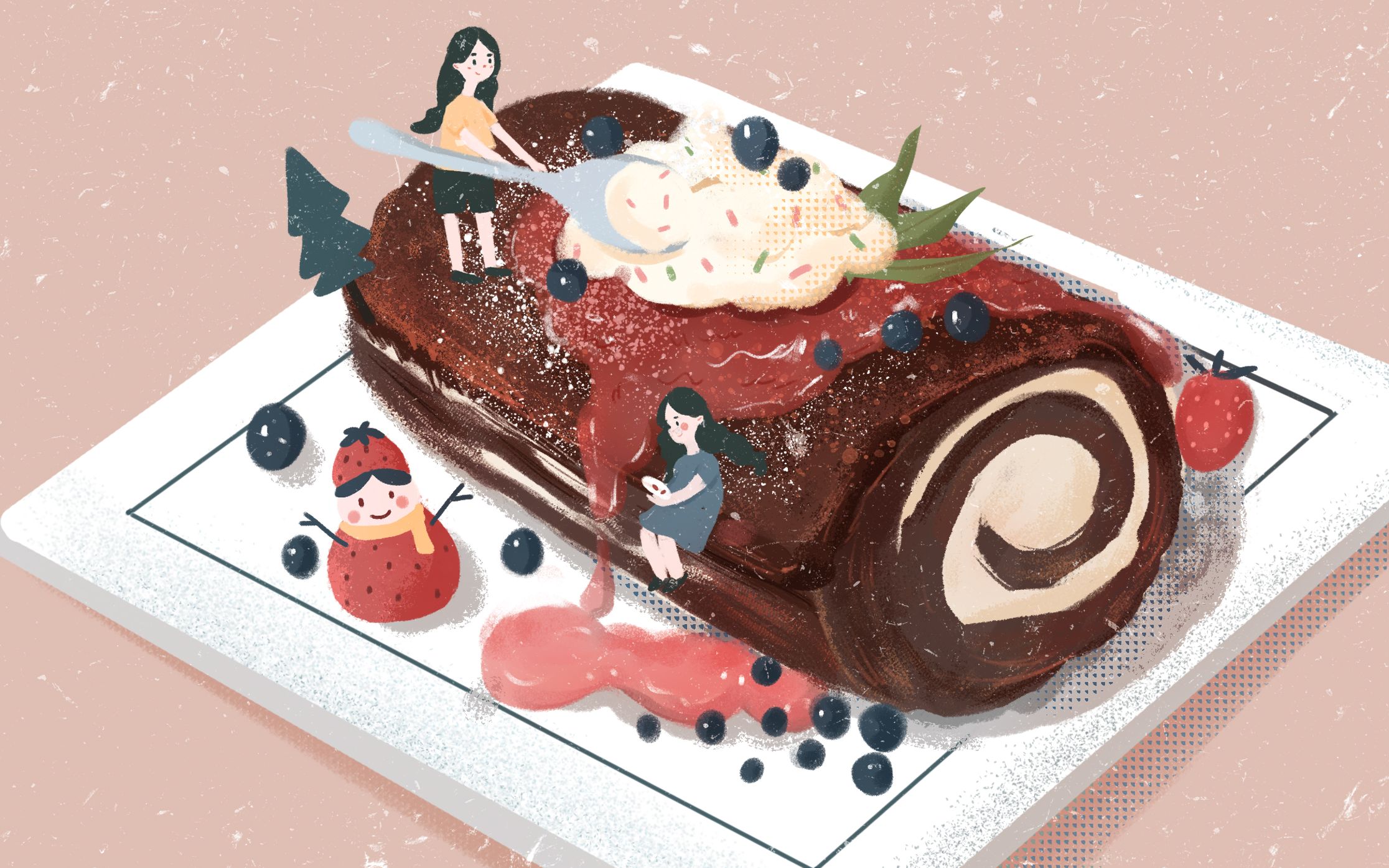 【商业插画】【美食】来个简单的甜品插画 记得擦干你的口水呀