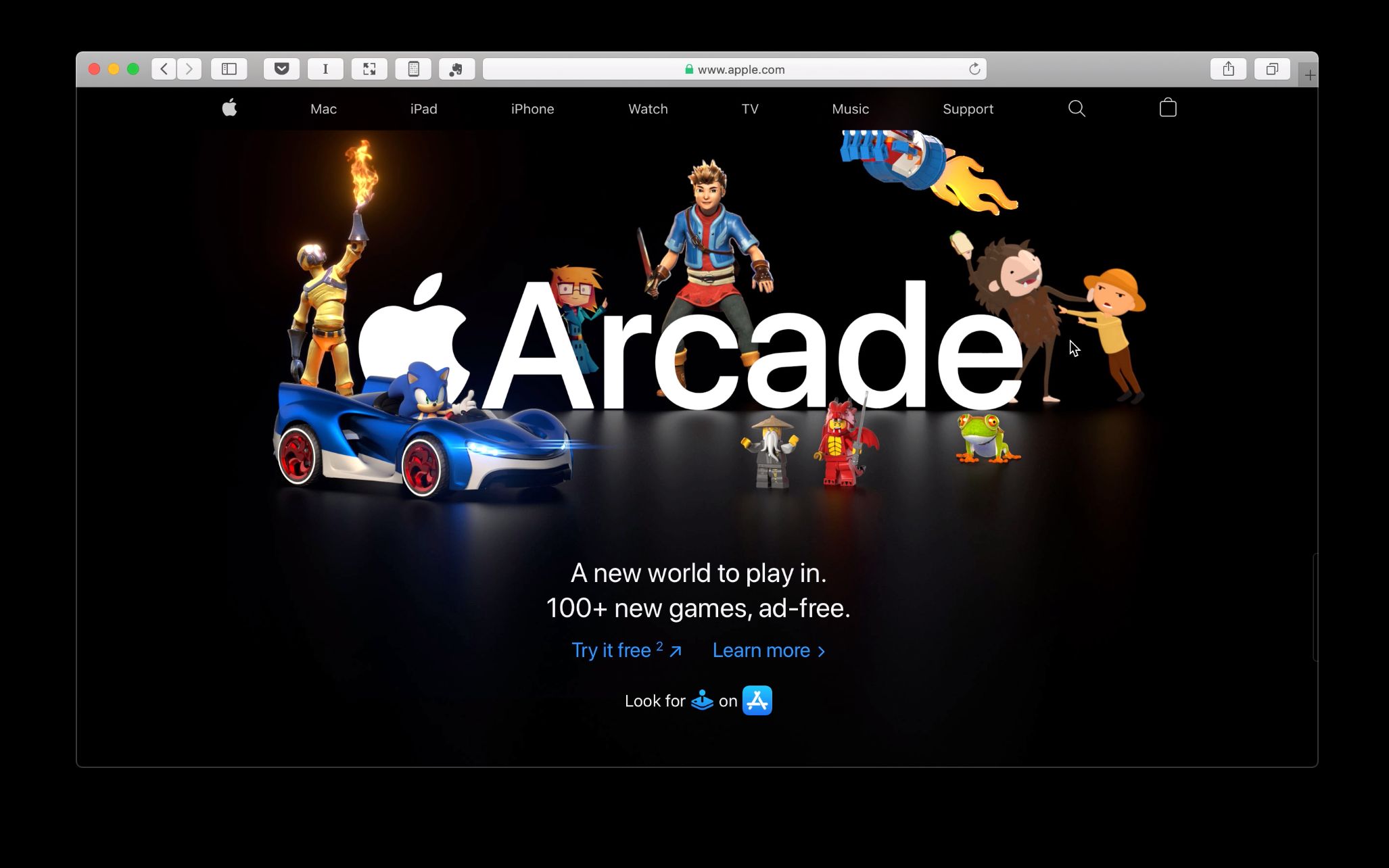 apple 官网首页配合 arcade 宣传的动态效果