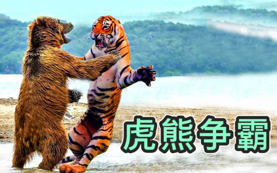 虎熊争霸,老虎落荒而逃,避战不出家中泡澡,搞笑动物,老虎狮子狼棕熊