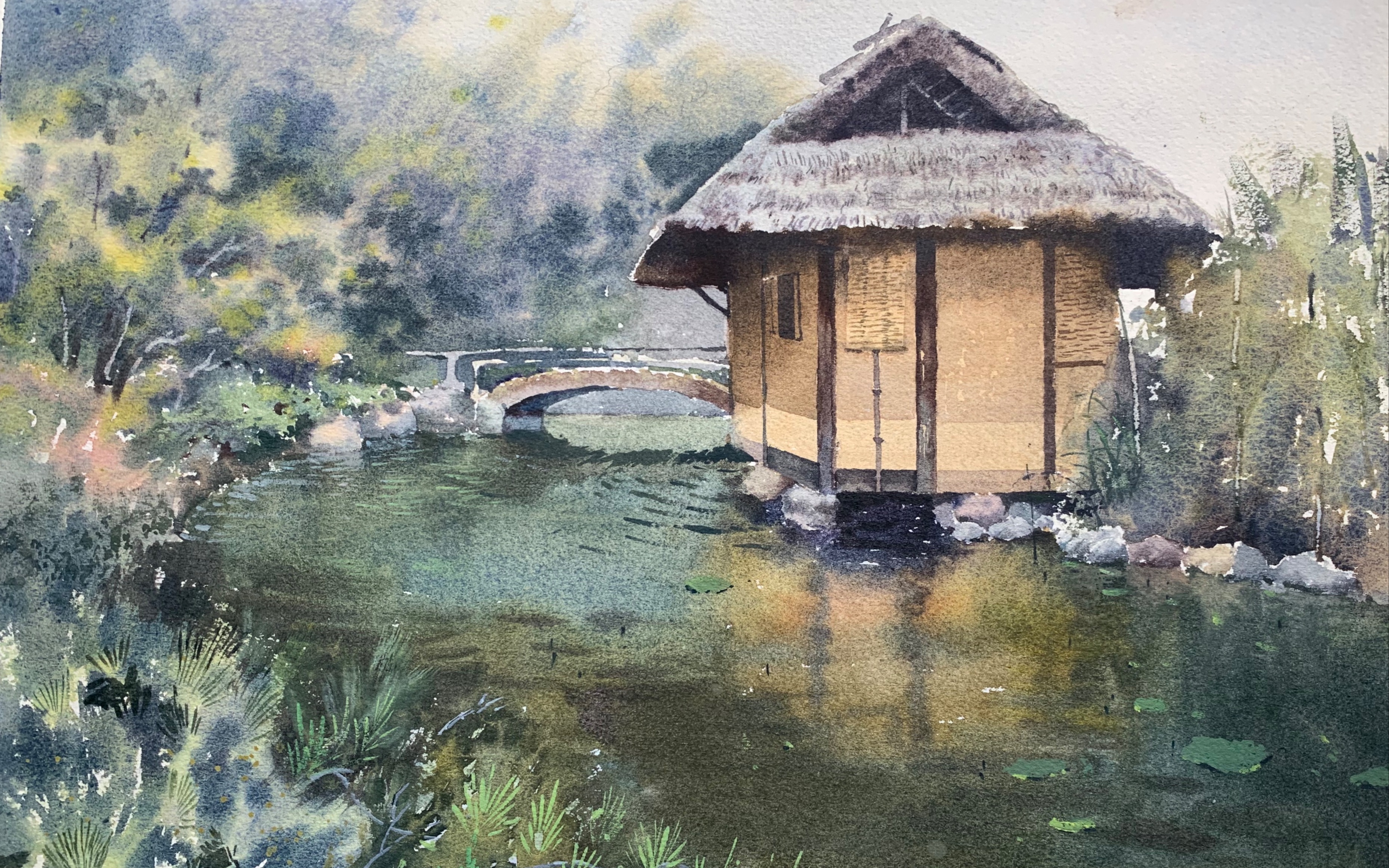 【水彩】日式庭院