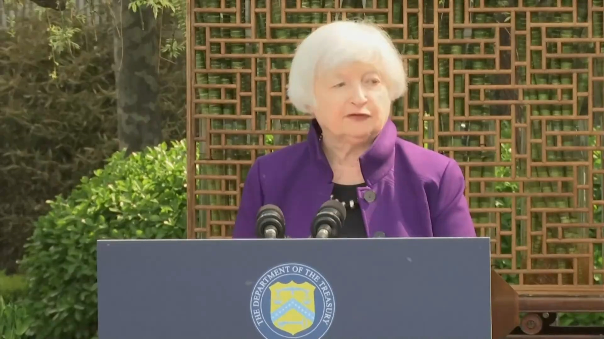 美国财政部长耶伦《新闻发布会》美国驻华大使官邸 20240408