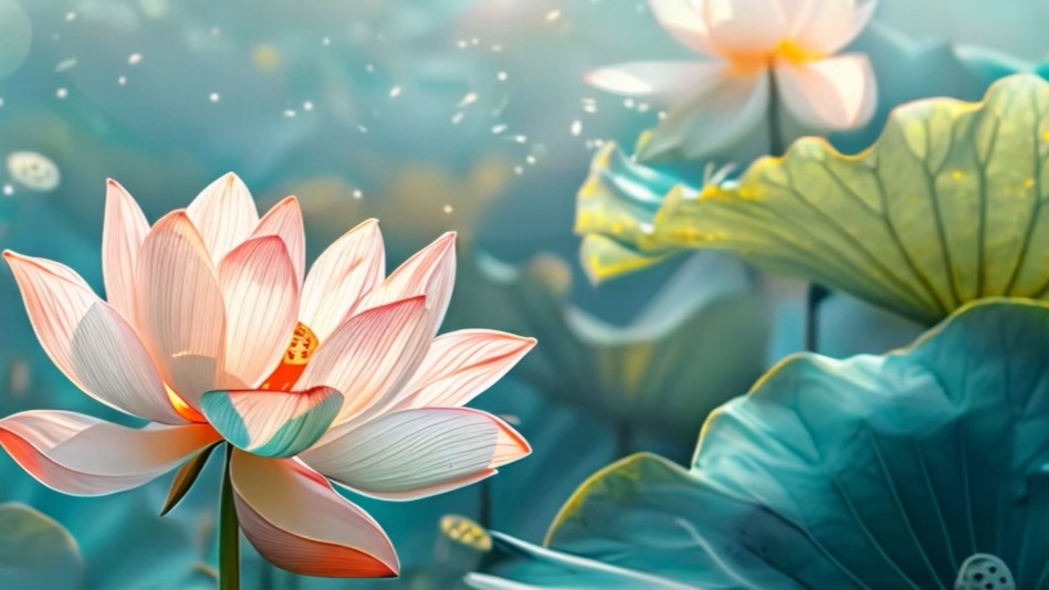 超宽屏8k唯美荷花中国风环幕折幕沉浸式 莲花 荷叶 视频