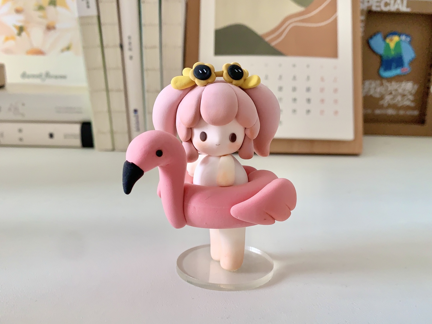 粘土教程:捏一只火烈鸟小女孩吧