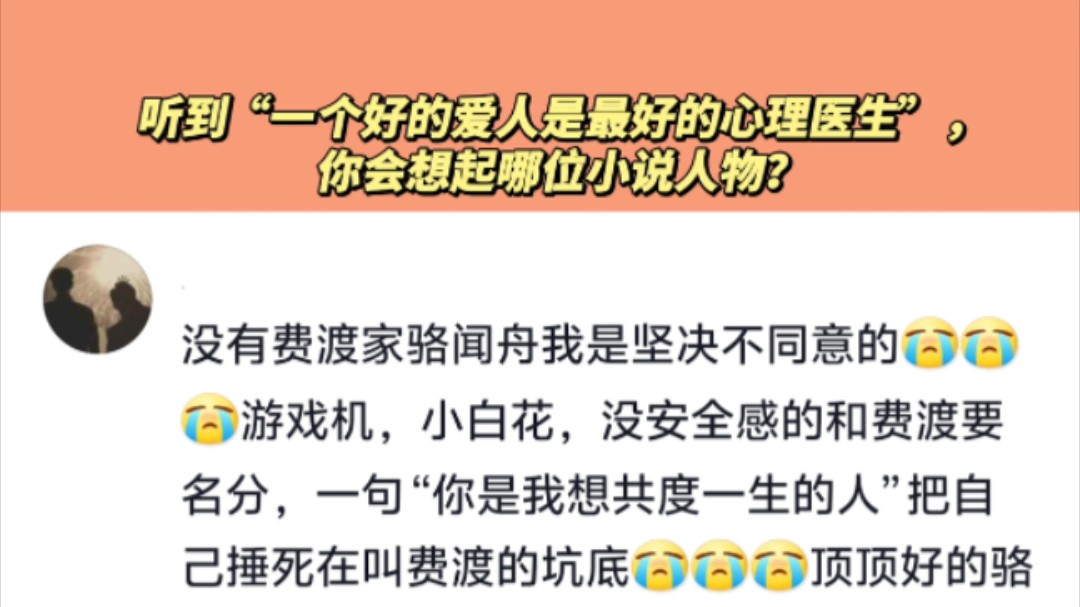 听到“一个好的爱人是最好的心理医生”,你会想起哪位小说人物?哔哩哔哩bilibili