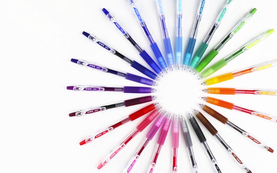 纵向书写炒鸡多颜色甜得不行的百乐juice果汁笔