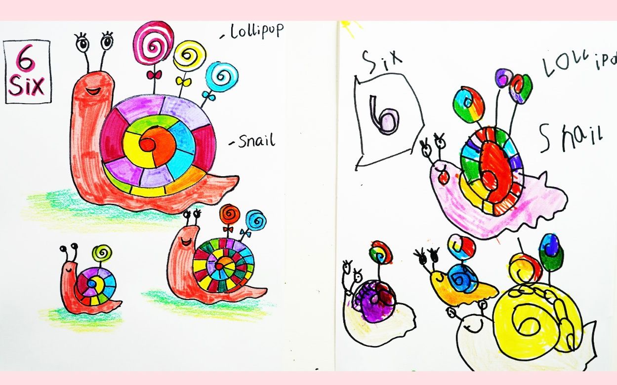 宝宝学画画vlog(6)——用数字"6"画蜗牛/学英文与数字