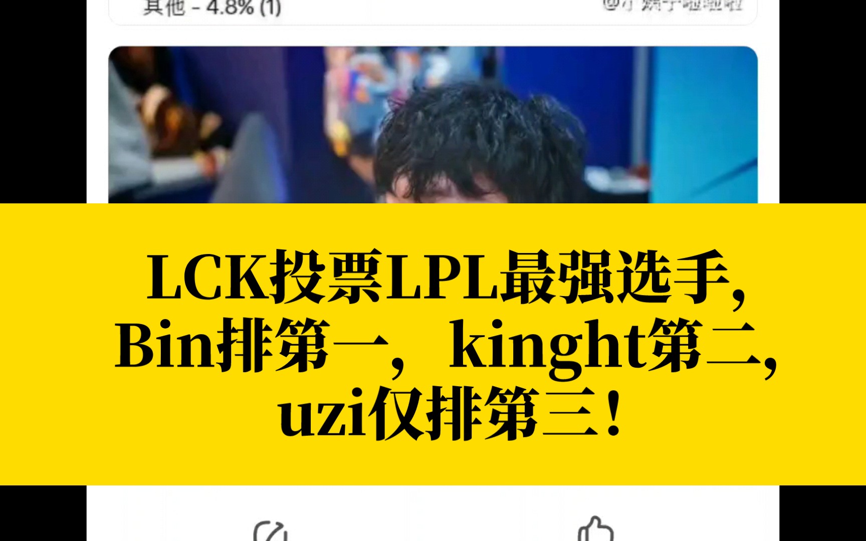 LCK投票LPL最强选手,Bin排第一,kinght第二,uzi仅排第三!哔哩哔哩bilibili英雄联盟