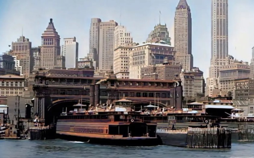 壮观的纽约,1930年代曼哈顿下城海滨! [4k,ai增强和彩色]