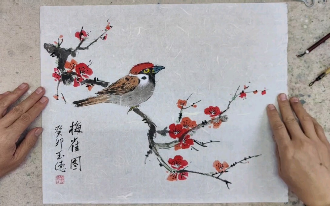 《梅雀图》国画麻雀梅花