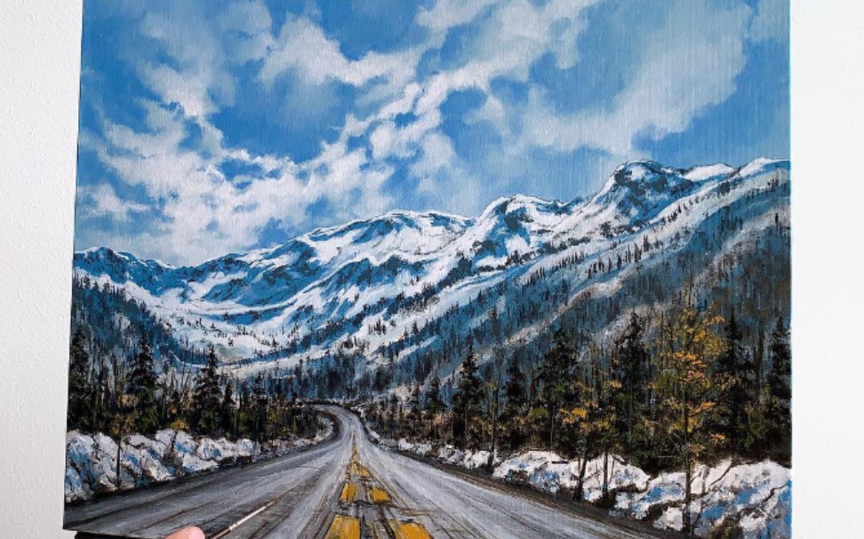 【丙烯】colorbyfeliks教你用丙烯绘画逼真雪山马路风景