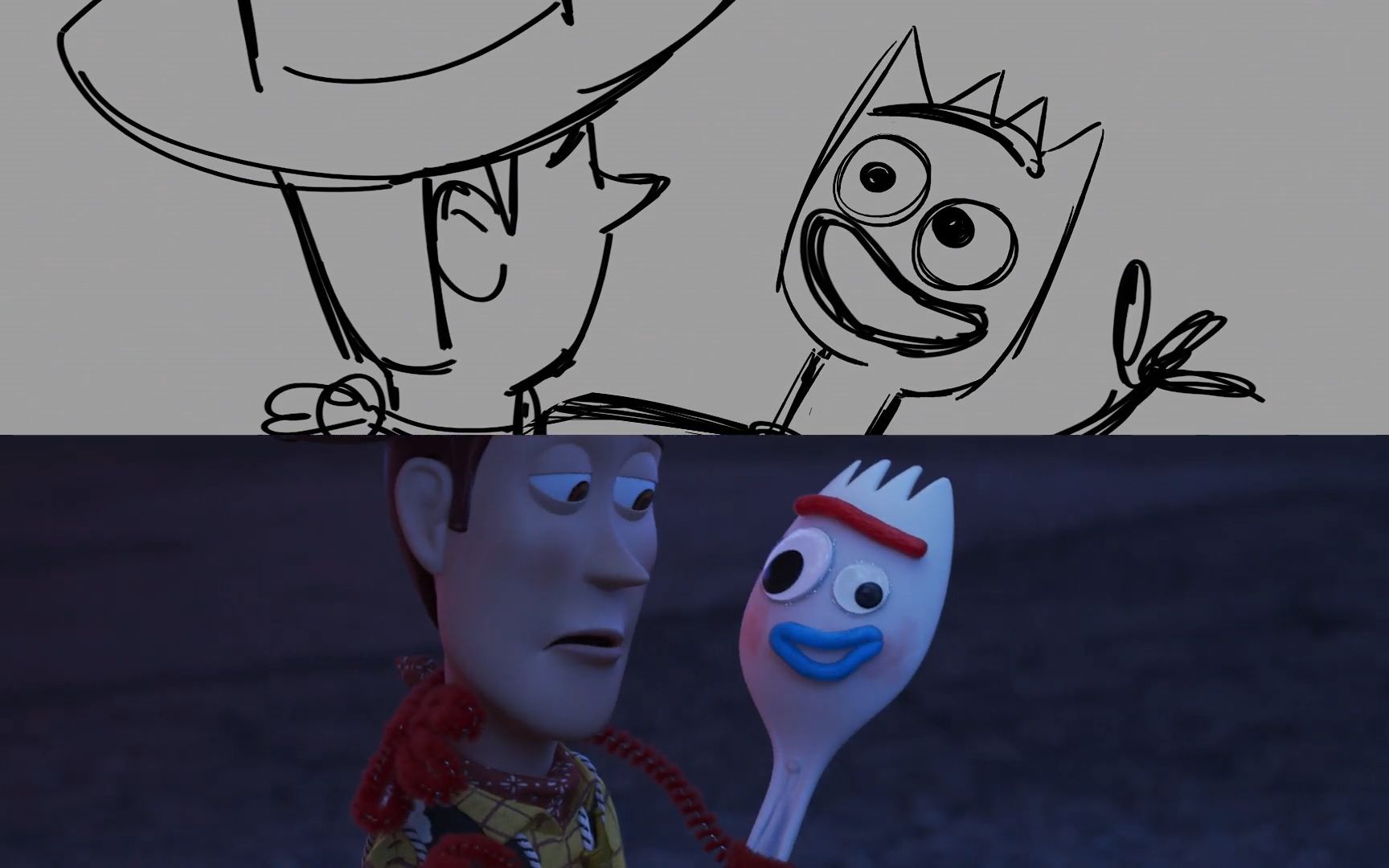 奥斯卡最佳动画长片玩具总动员4官方分镜赏析胡迪与叉叉的促膝长谈