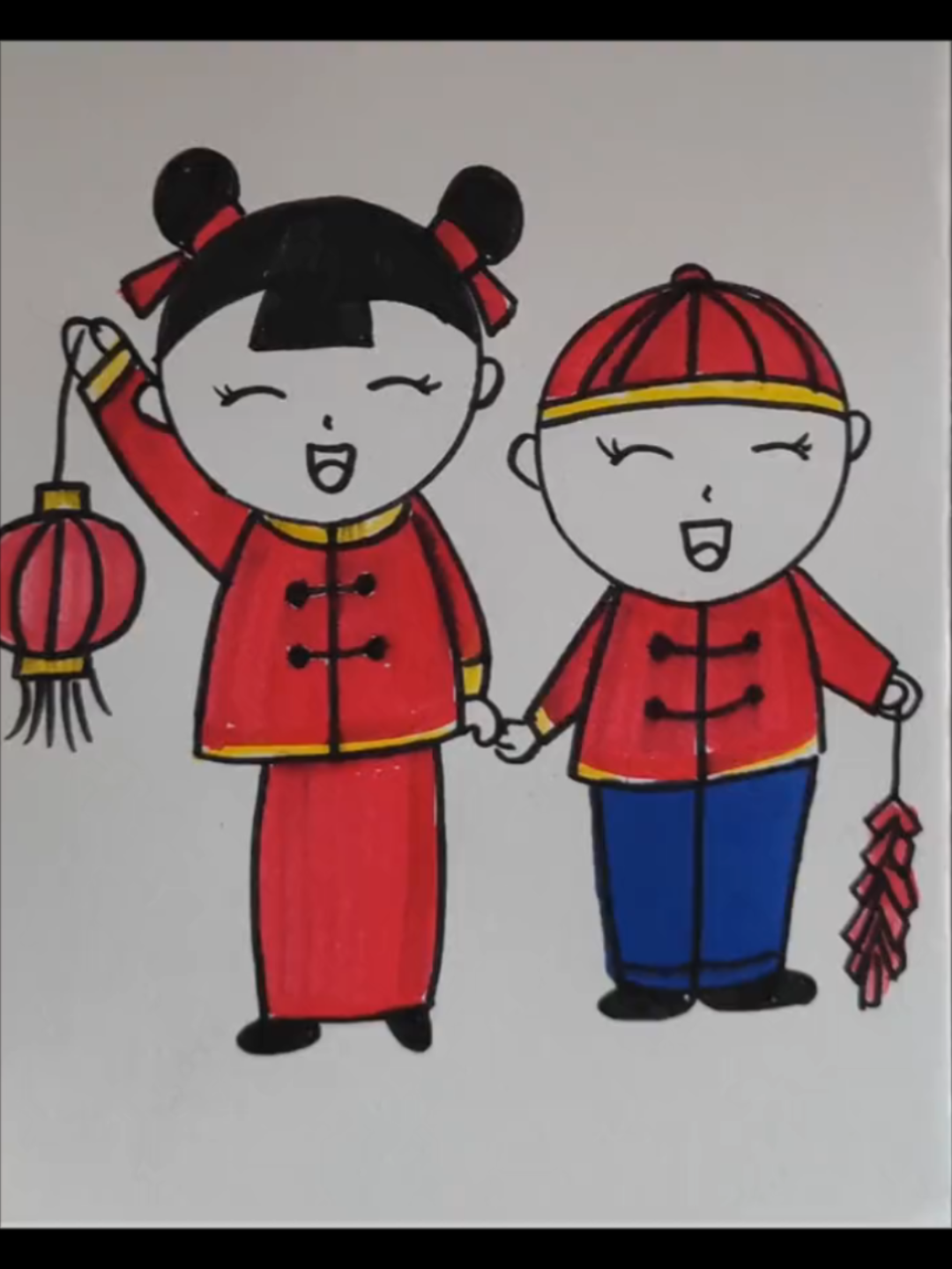 中国娃娃简笔画画法图片