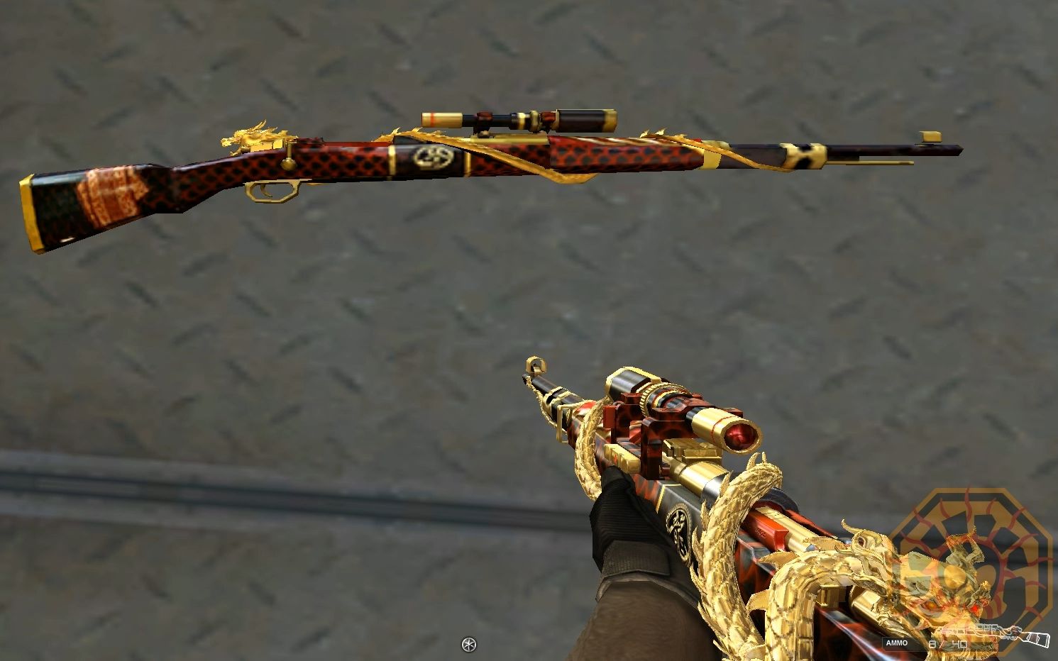 cf穿越火线国服98k烛龙枪身通体采用高级红黑色喷漆缠绕着黄金神龙的