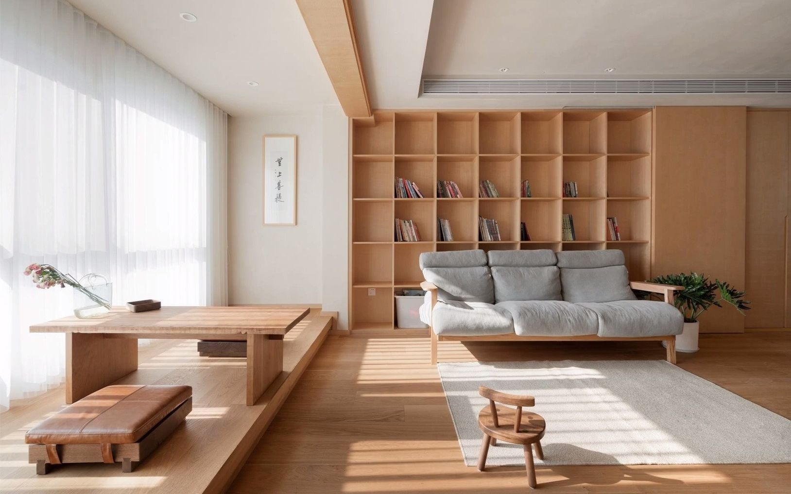 木屋风格软装 #平层案例 木心设计丨用原木和微水泥打造的日式风格