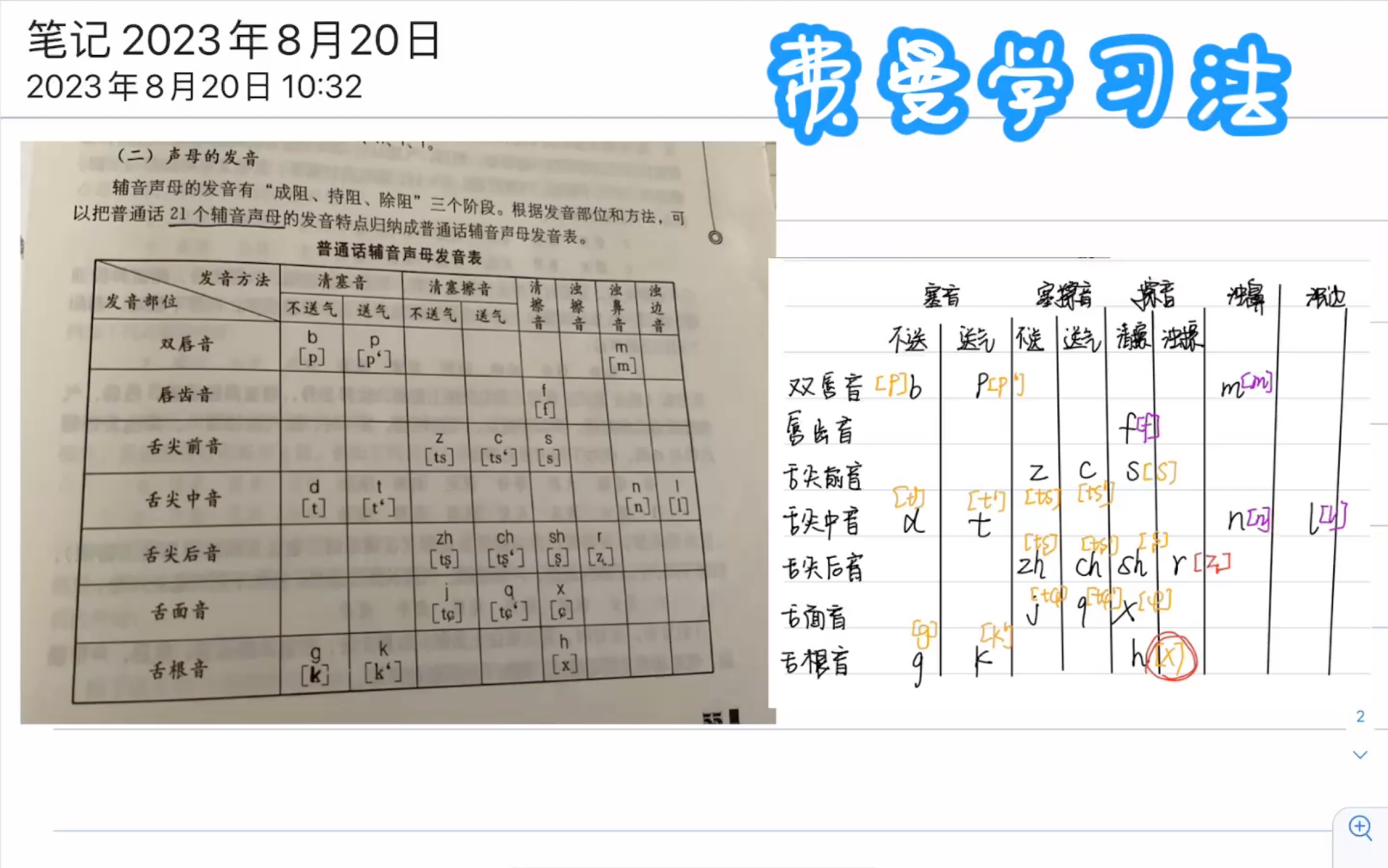 [图]现代汉语【费曼学习法】普通话辅音声母表和国际音标的速记法！！！