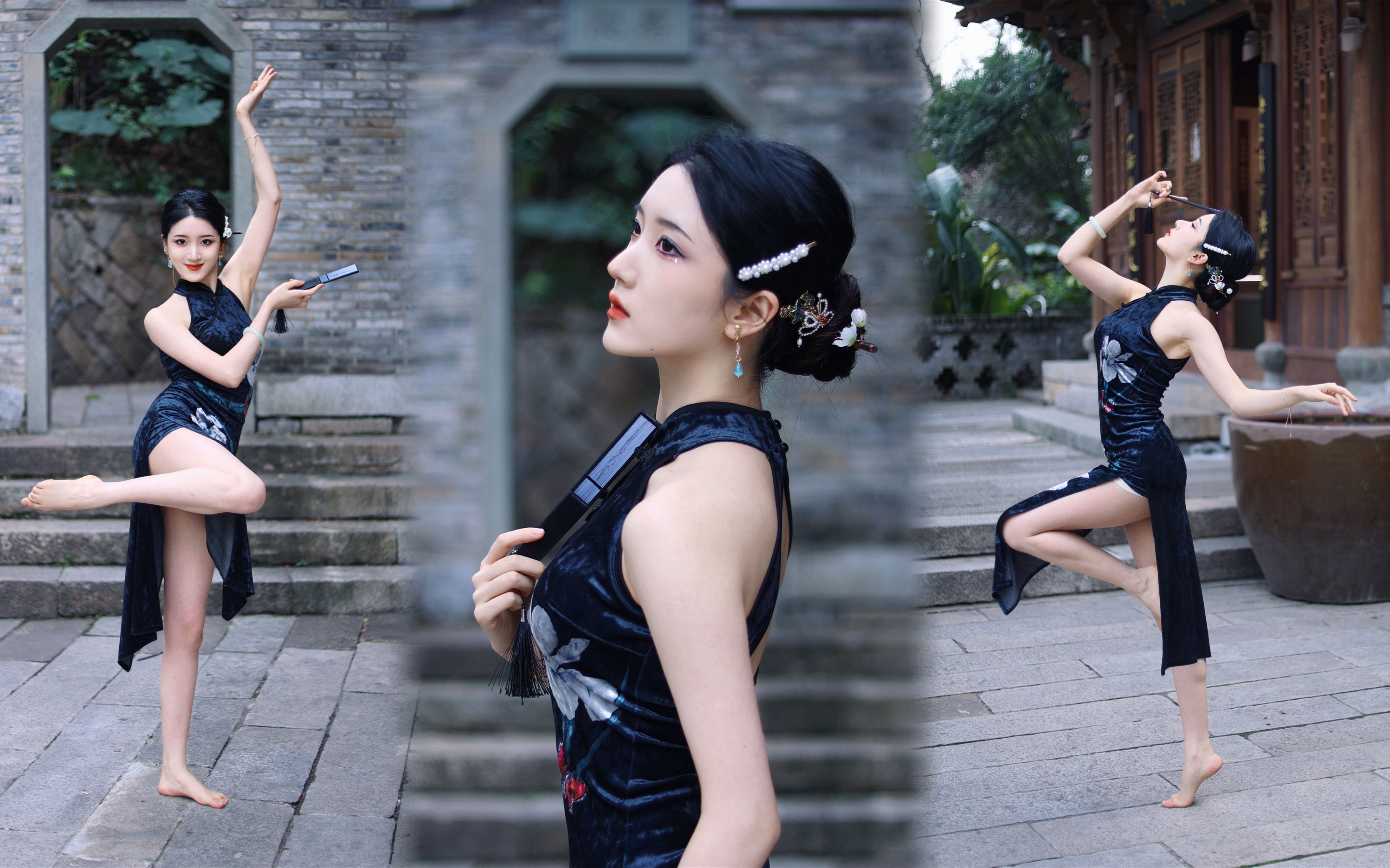 穿旗袍跳舞会…"赐我一场相爱赤脚在石砖上真的碾不动!