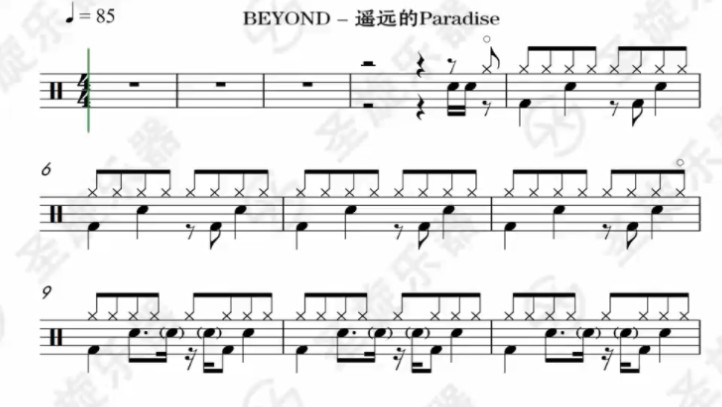 [图]BEYOND - 遥远的Paradise 动态鼓谱