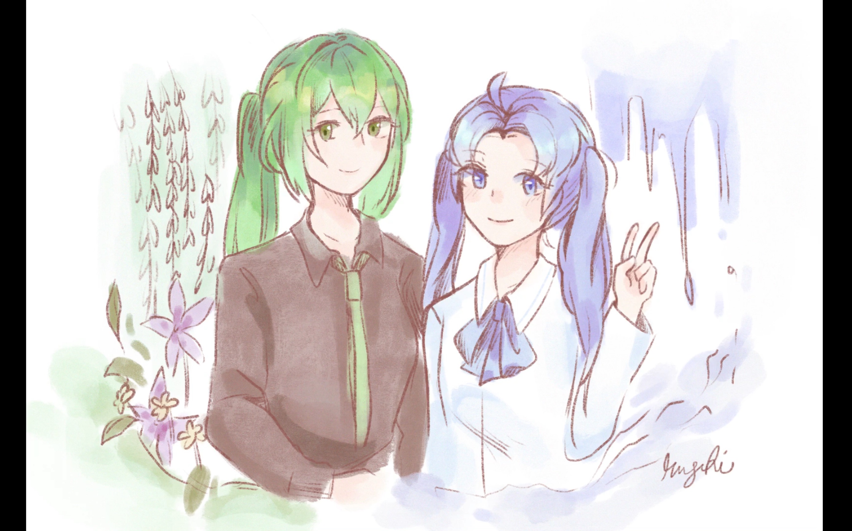 指绘小绿和小蓝夏精灵和冬精灵机绿