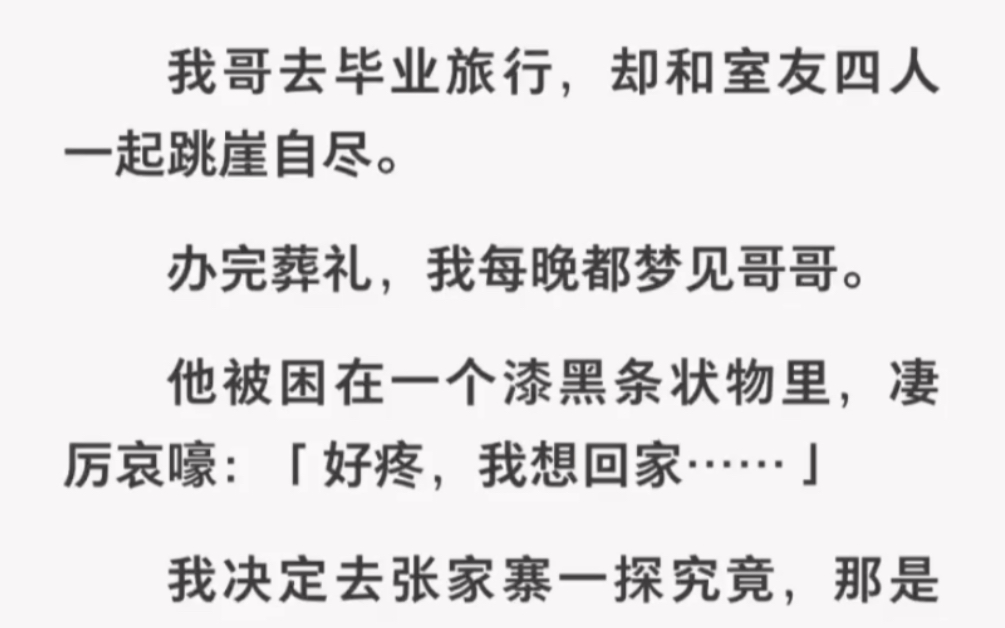 我哥跳崖自尽后每晚我都梦到他在漆黑条状物里凄厉哀嚎:好疼我想回家…哔哩哔哩bilibili