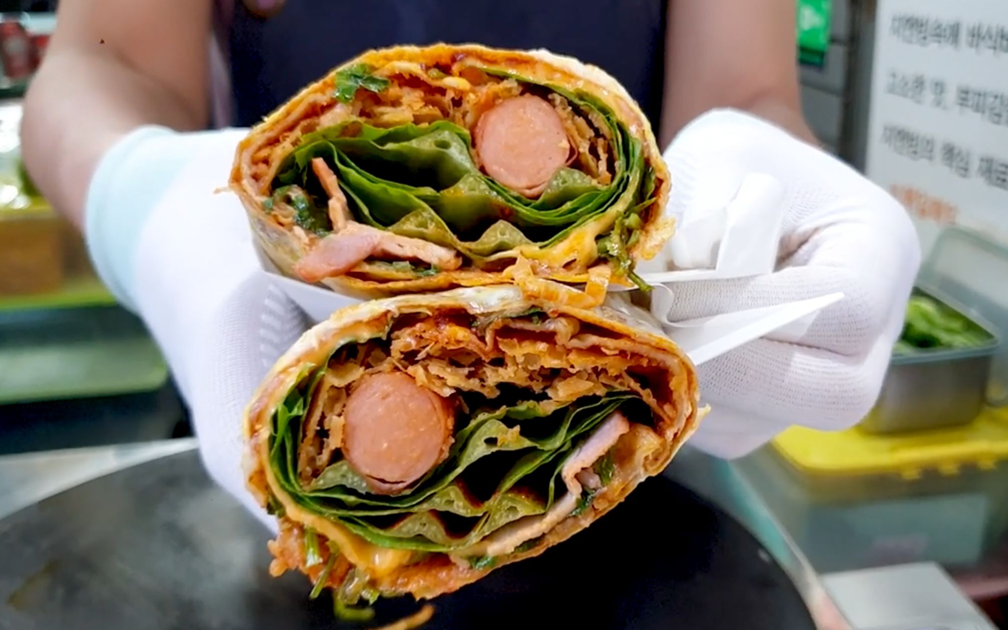 韩国街头美食芝士火腿煎饼