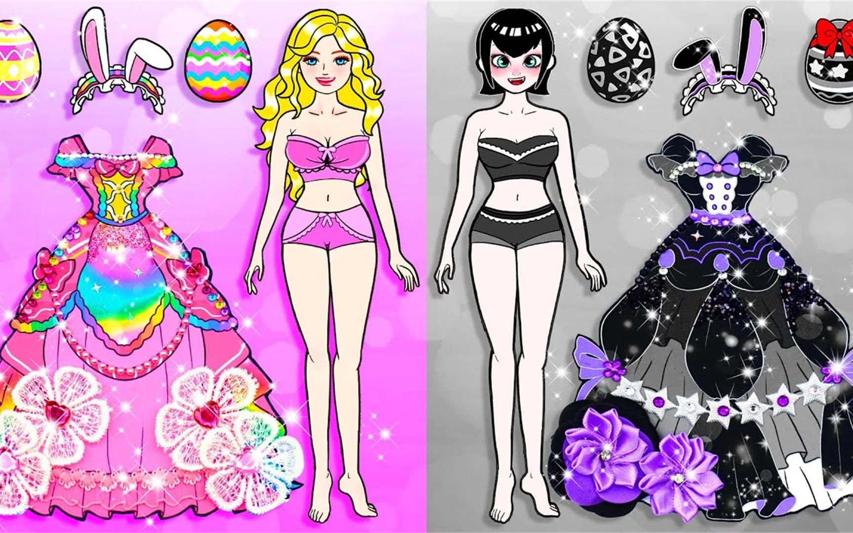 纸娃娃动画:天使彩蛋掉落砸中梅维斯,diy彩虹绒花裙vs紫罗兰裙,谁更美